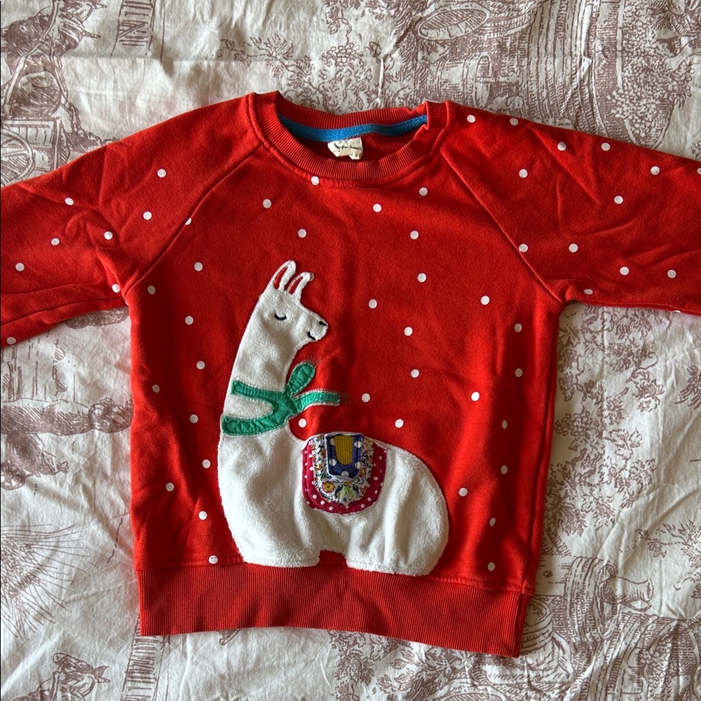 Boden Red Kids Sweatshirt with Llama Design
